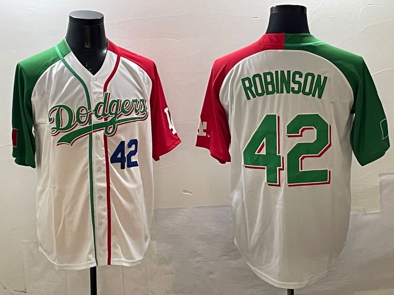 Men Los Angeles Dodgers 42 Robinson White Green Game 2025 Nike MLB Jersey style 6